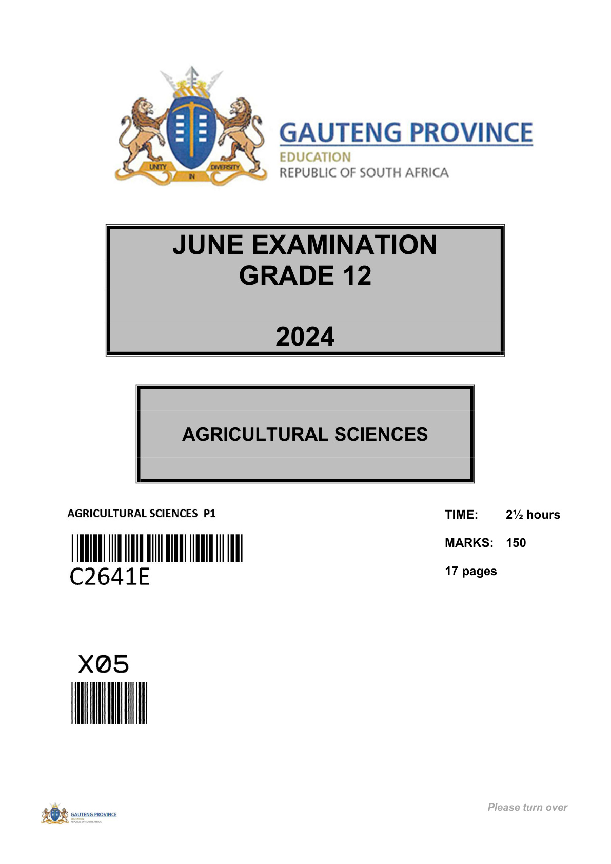 Agricultural Sciences (Gauteng) June 2024 Grade 12 DBE