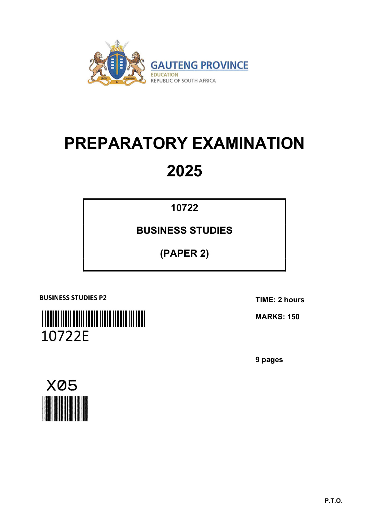 Business Studies Paper 2 (Gauteng) Preparatory 2025 Grade 12 DBE
