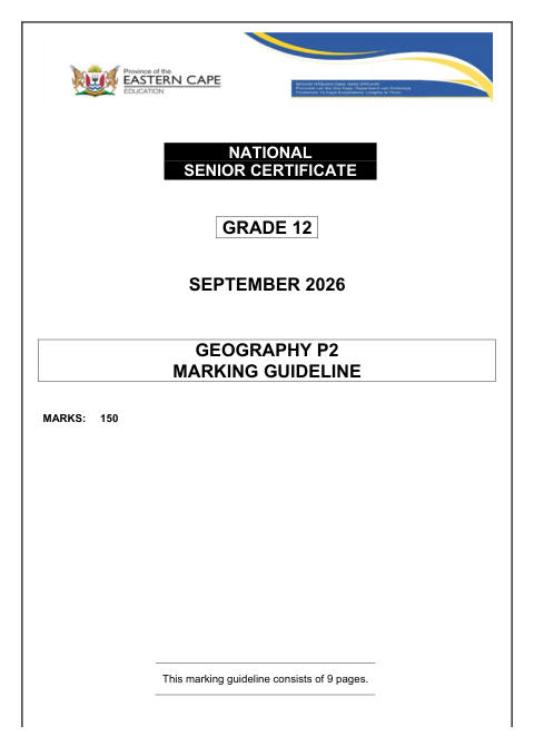 Geography Grade 12 DBE Caps September 2026 Paper 2 - Memo (Eastern Cape)