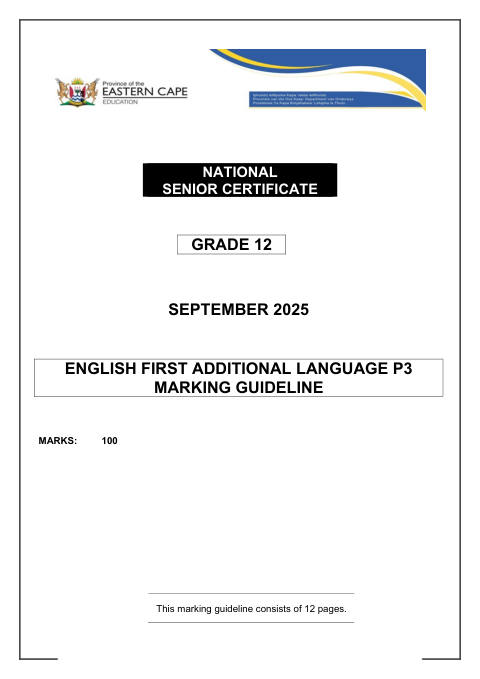 English First Additional Language Grade 12 DBE Caps September 2025 Paper 3 - Memo (Eastern Cape)