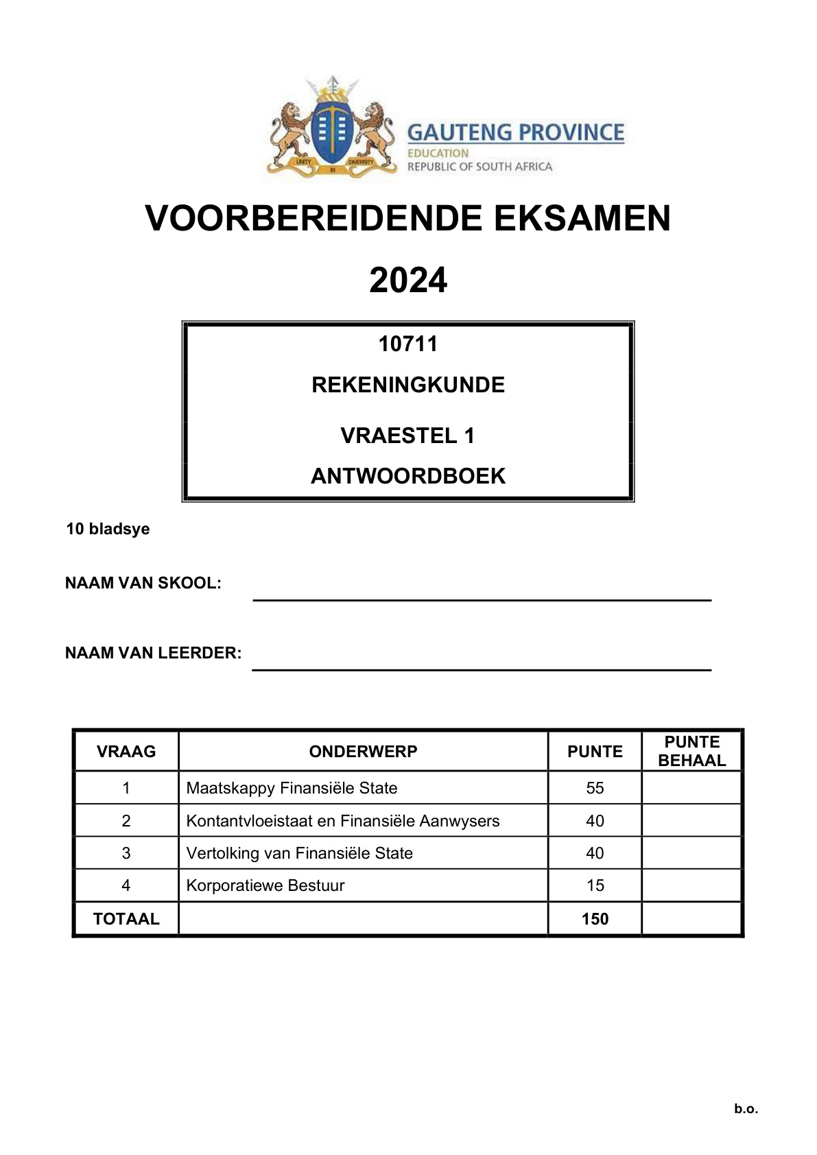 Accounting Paper 1 Answer Book (Gauteng) Preparatory 2024 Grade 12 DBE
