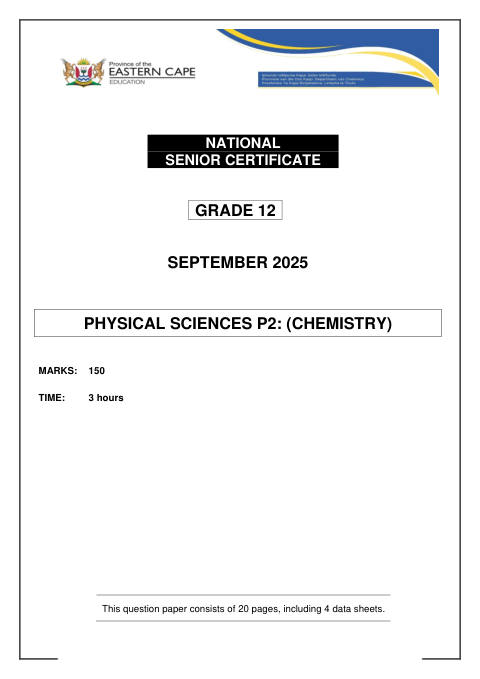Physical Sciences Grade 12 DBE Caps September 2025 Paper 2 - Question Paper (Eastern Cape)