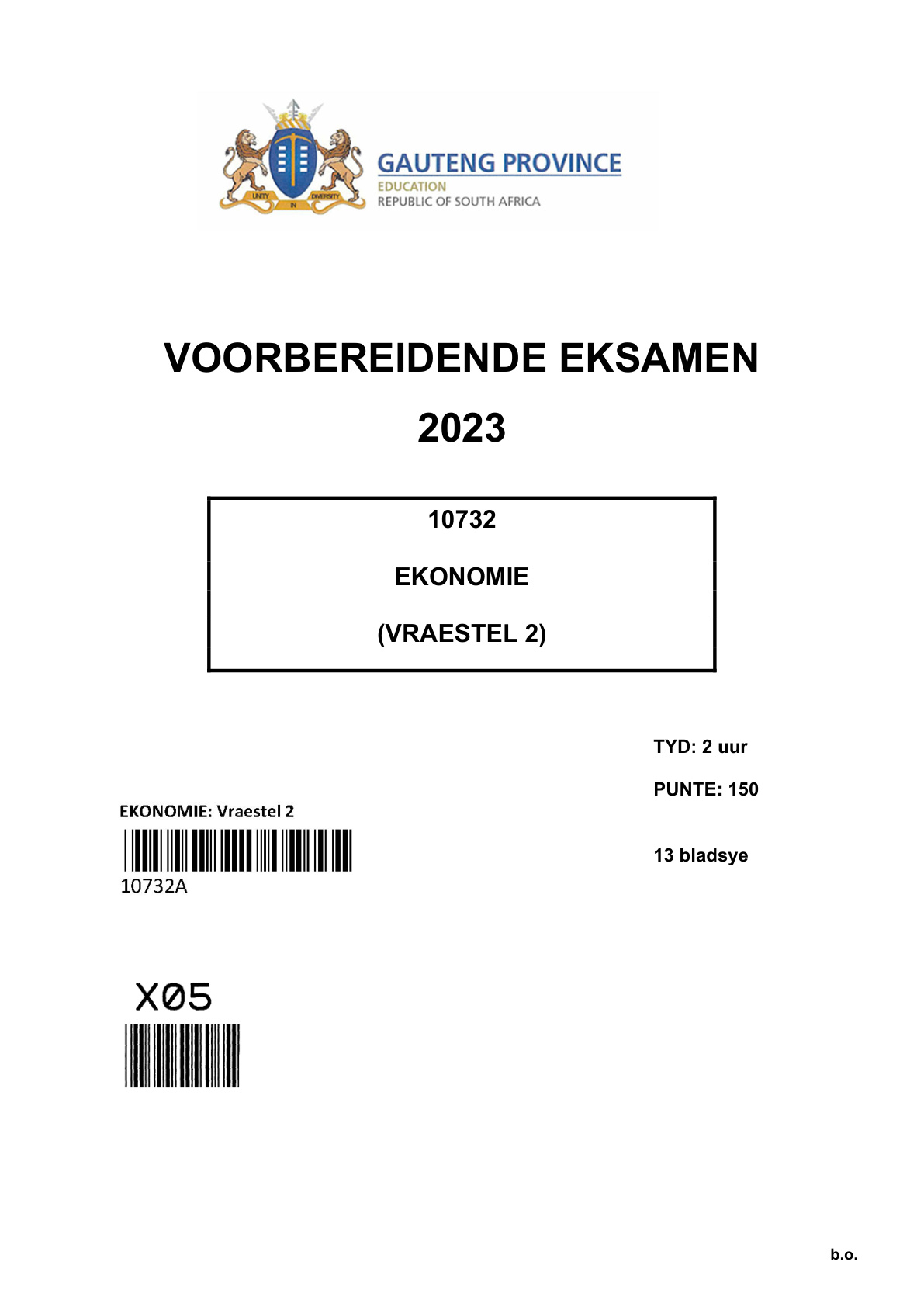 Economics Paper 2 (Gauteng) Preparatory 2023 Grade 12 DBE