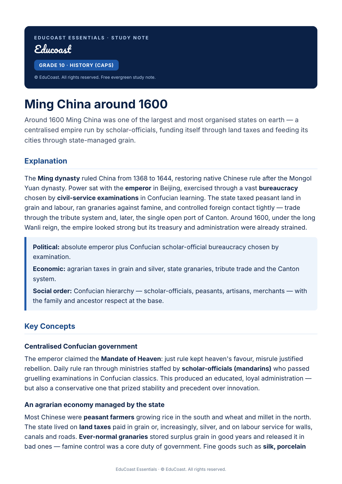 Ming China — Grade 10 History (CAPS)