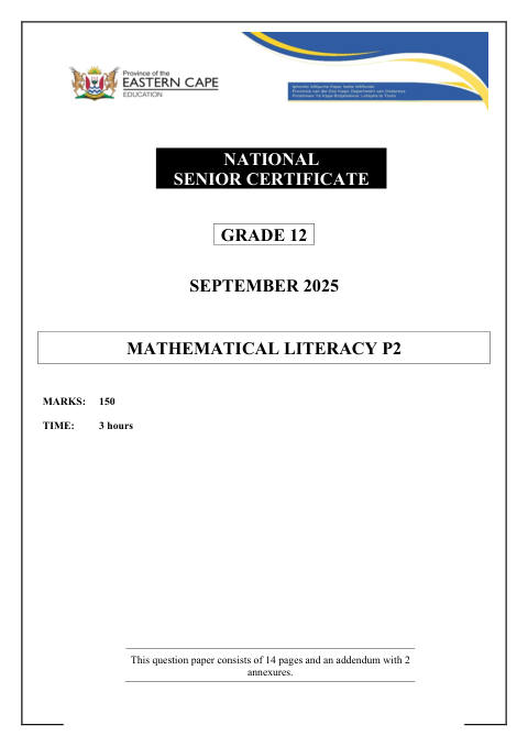Mathematical Literacy Grade 12 DBE Caps September 2025 Paper 2 - Question Paper (Eastern Cape)