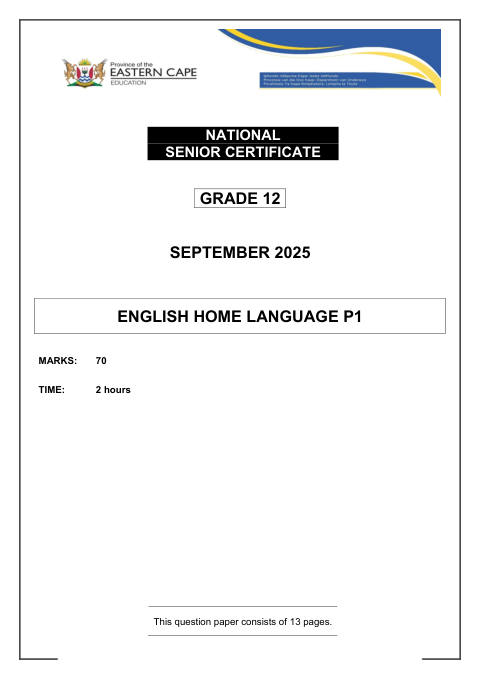 English Home Language Grade 12 DBE Caps September 2025 Paper 1 - Question Paper (Eastern Cape)