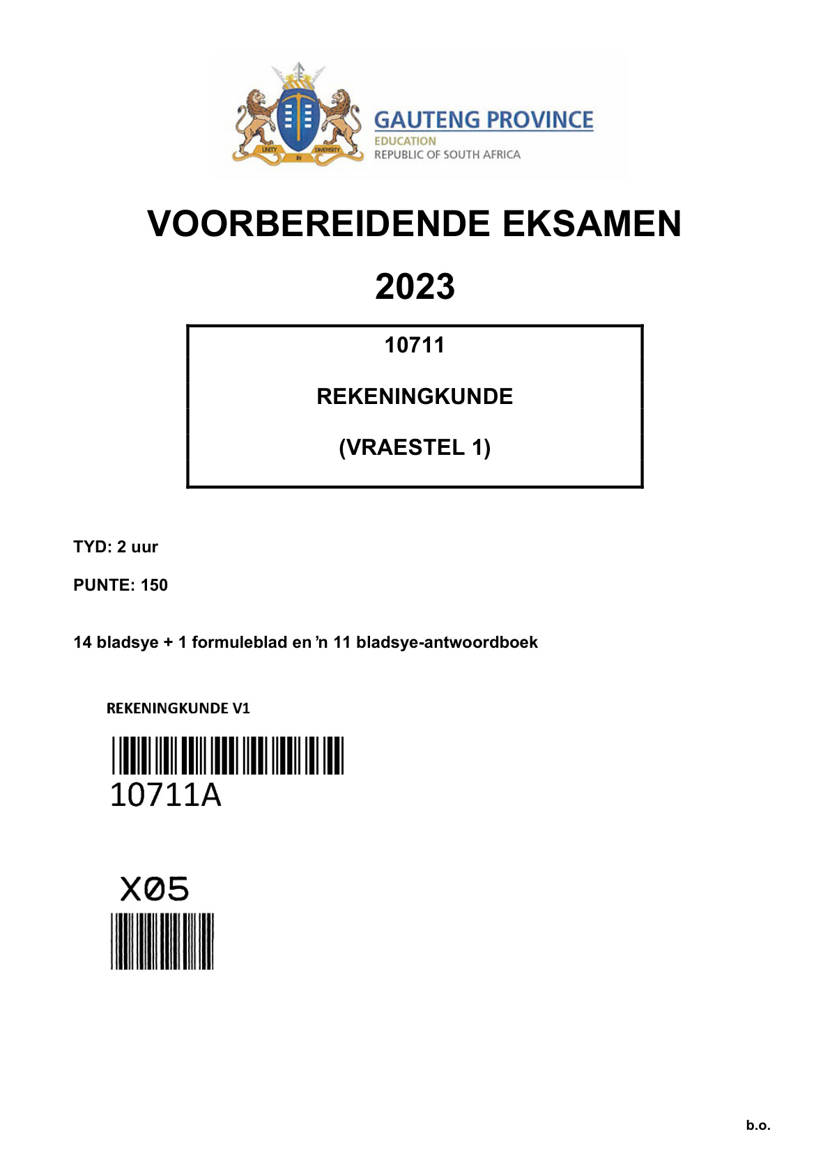 Accounting Paper 1 (Gauteng) Preparatory 2023 Grade 12 DBE
