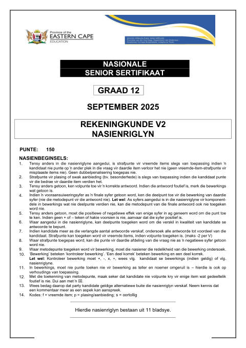 Accounting Grade 12 DBE Caps September 2025 Paper 2 - Memo (Eastern Cape)