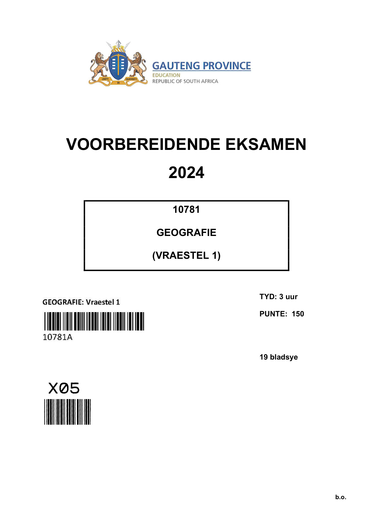Geography Paper 1 (Gauteng) Preparatory 2024 Grade 12 DBE