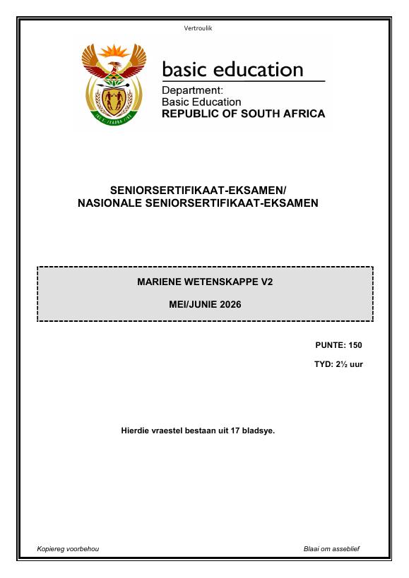 Marine Sciences Grade 12 DBE CAPS May 2026 Paper 2 - Question Paper