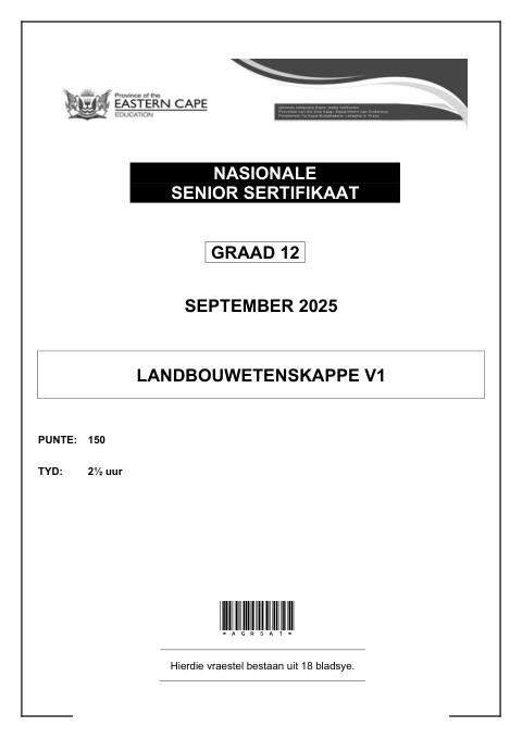 Agricultural Sciences Grade 12 DBE Caps September 2025 Paper 1 - Question Paper (Eastern Cape)
