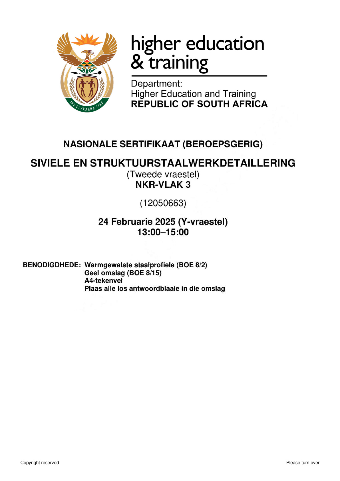 Siviele En Struktuurstaalwerkdetaillering Dhet NCV February 2025 - Question Paper