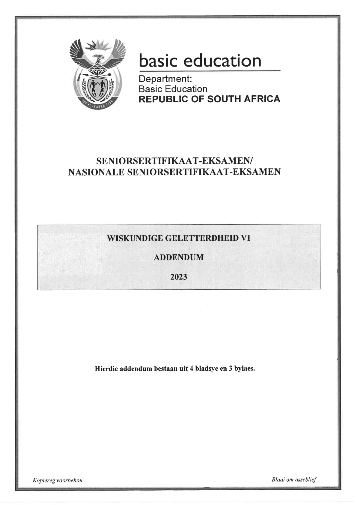 Mathematical Literacy Paper 1 Addendum (Gauteng) June 2023 Grade 12 DBE