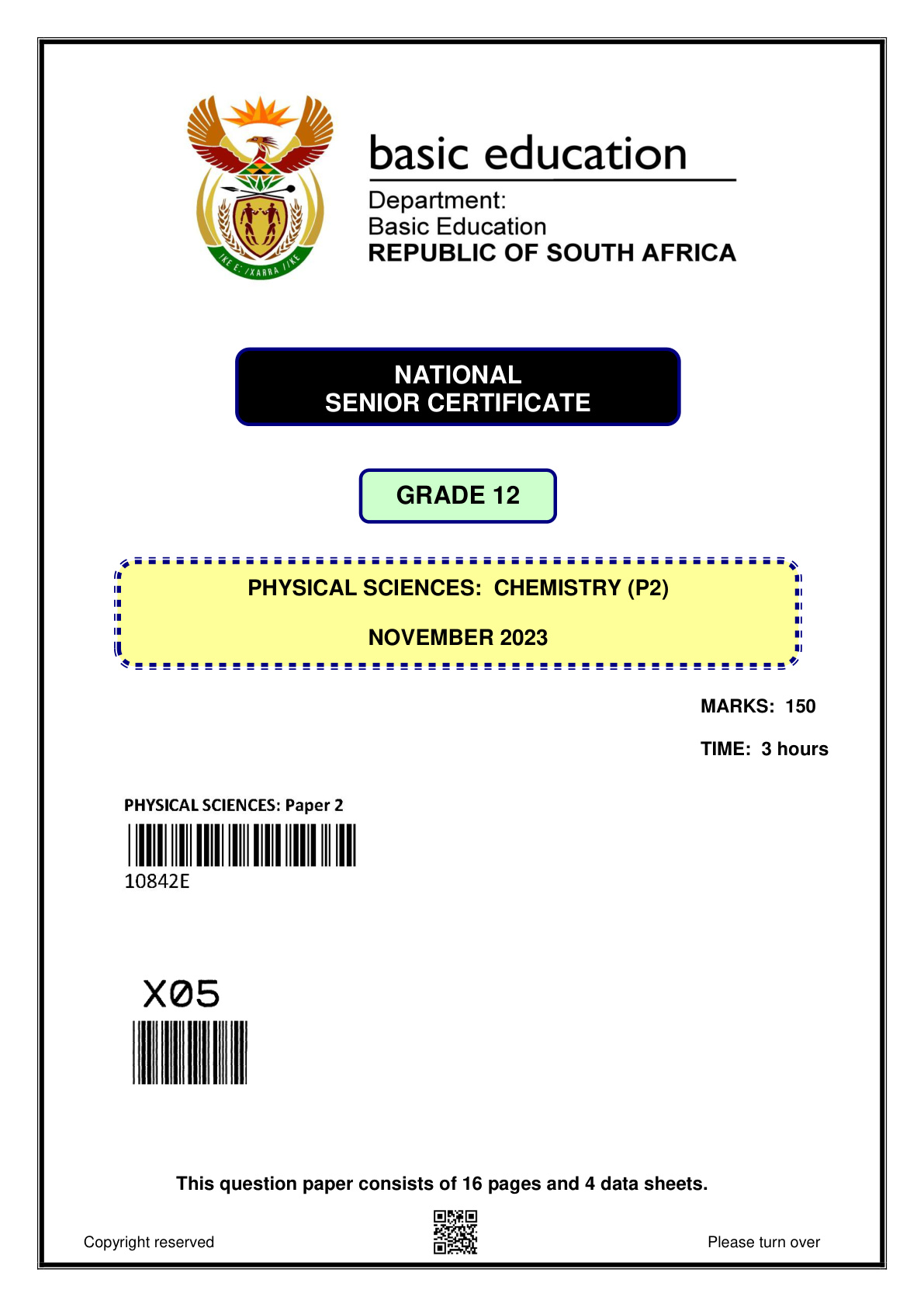 Physical Sciences Paper 2 (Gauteng) November 2023 Grade 12 DBE