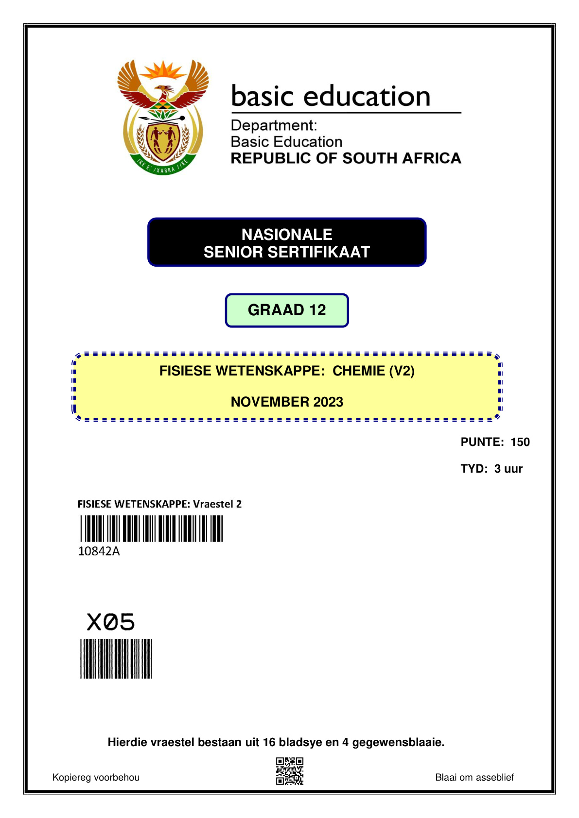Physical Sciences Paper 2 (Gauteng) November 2023 Grade 12 DBE