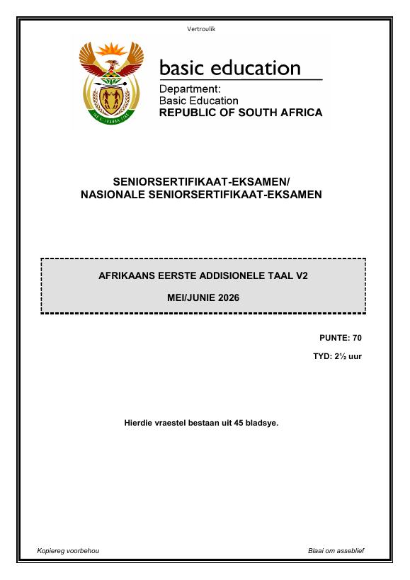 Afrikaans First Additional Language Grade 12 DBE Caps May 2026 Paper 2 - Question Paper