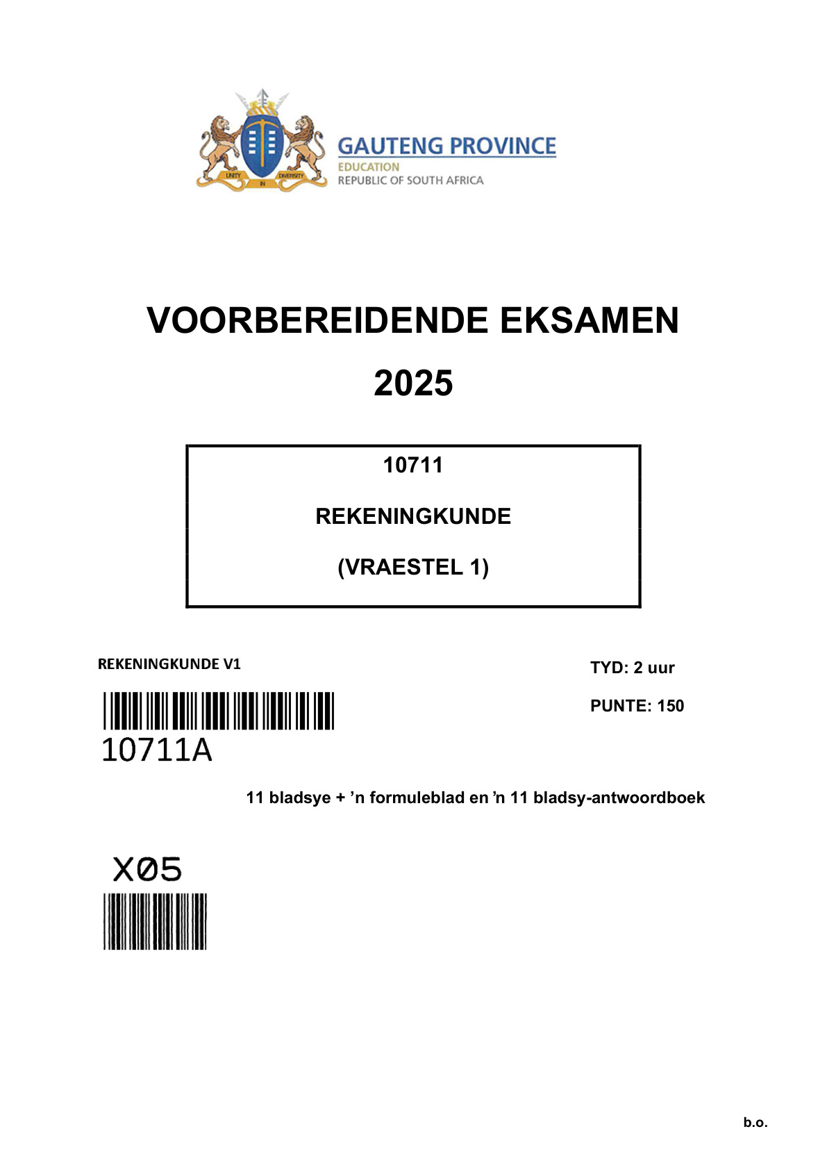 Accounting Paper 1 (Gauteng) Preparatory 2025 Grade 12 DBE