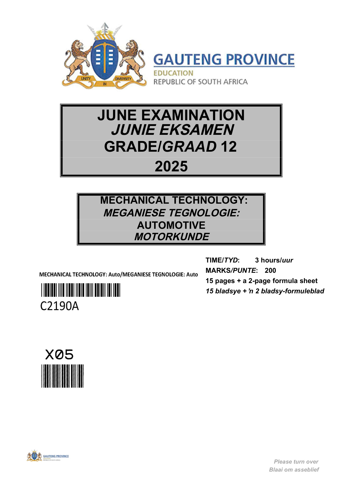 Mechanical Technology (Gauteng) June 2025 Grade 12 DBE