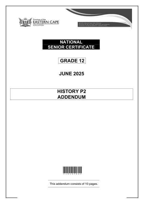 History Grade 12 DBE Caps May/June 2025 Paper 2 - Question Paper (Eastern Cape)