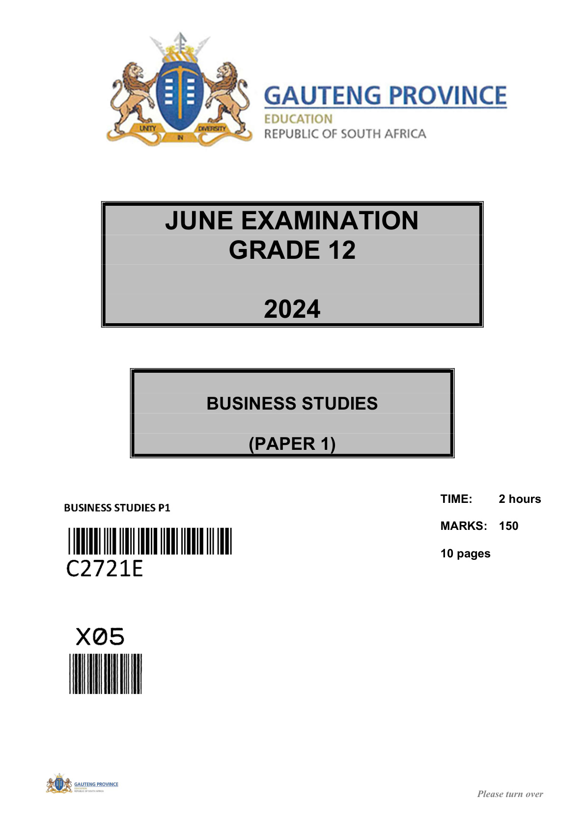Business Studies Paper 1 (Gauteng) June 2024 Grade 12 DBE