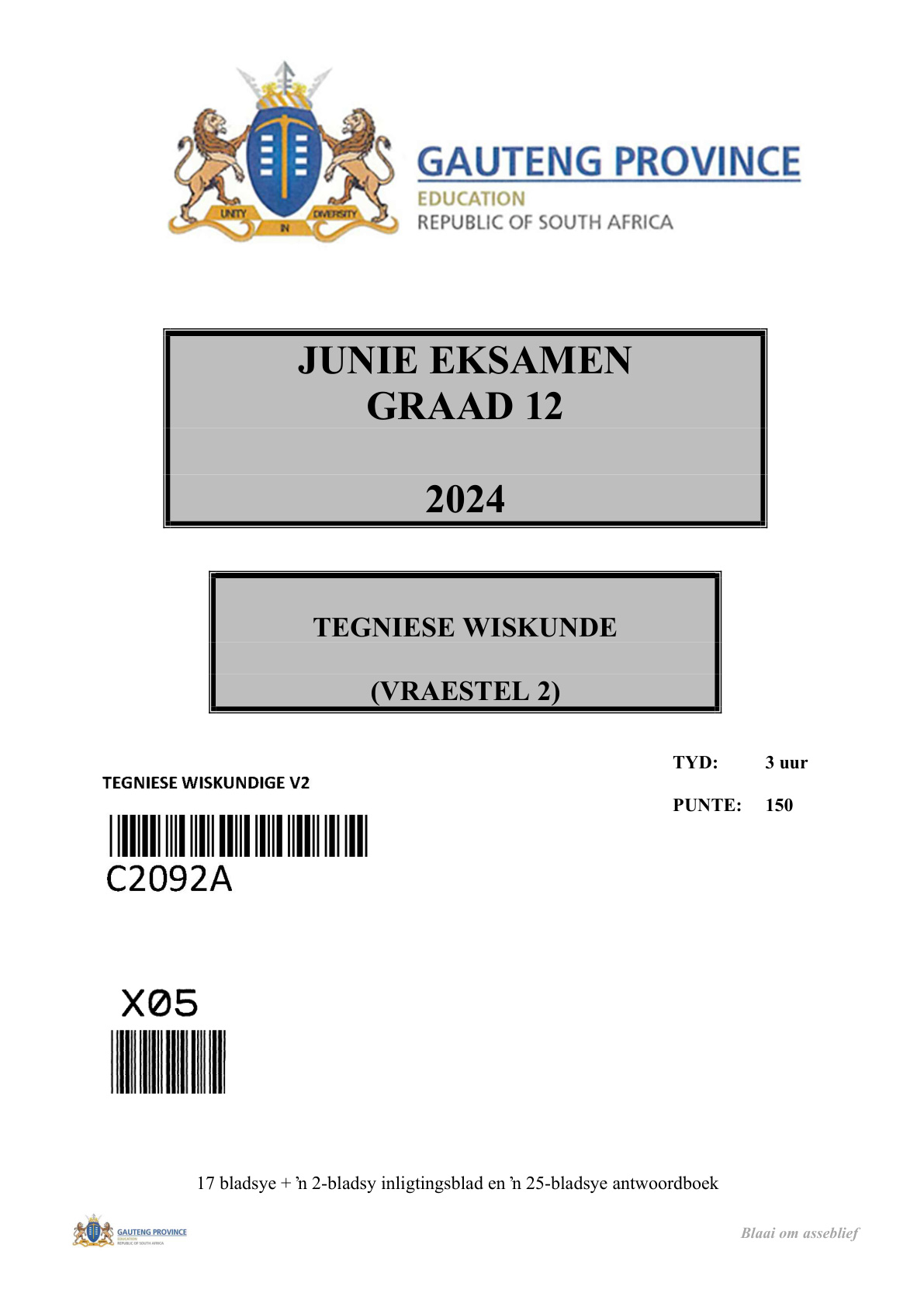 Technical Mathematics Paper 2 (Gauteng) June 2024 Grade 12 DBE