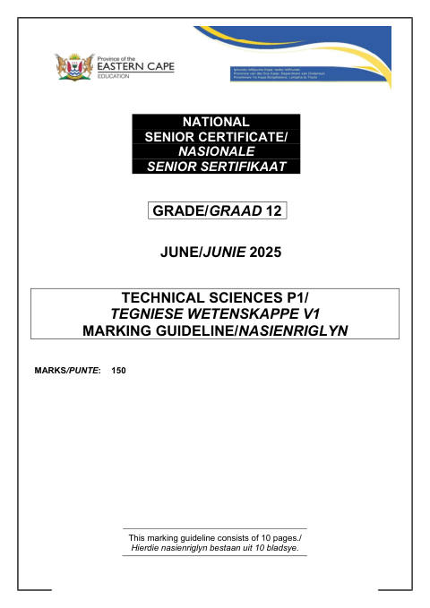 Technical Sciences Grade 12 DBE Caps May/June 2025 Paper 1 - Question Paper (Eastern Cape)