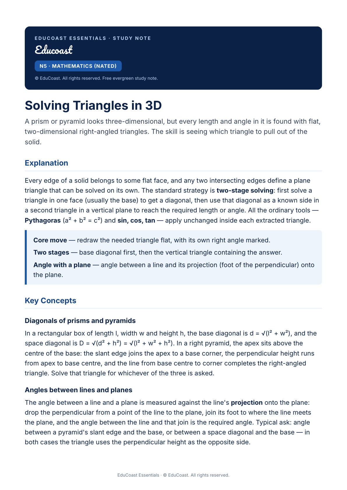 Solving Triangles In 3D — N5 Mathematics (Nated)