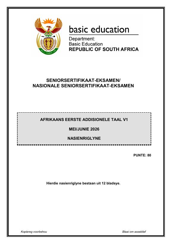 Afrikaans First Additional Language Grade 12 DBE Caps May 2026 Paper 1 - Memo