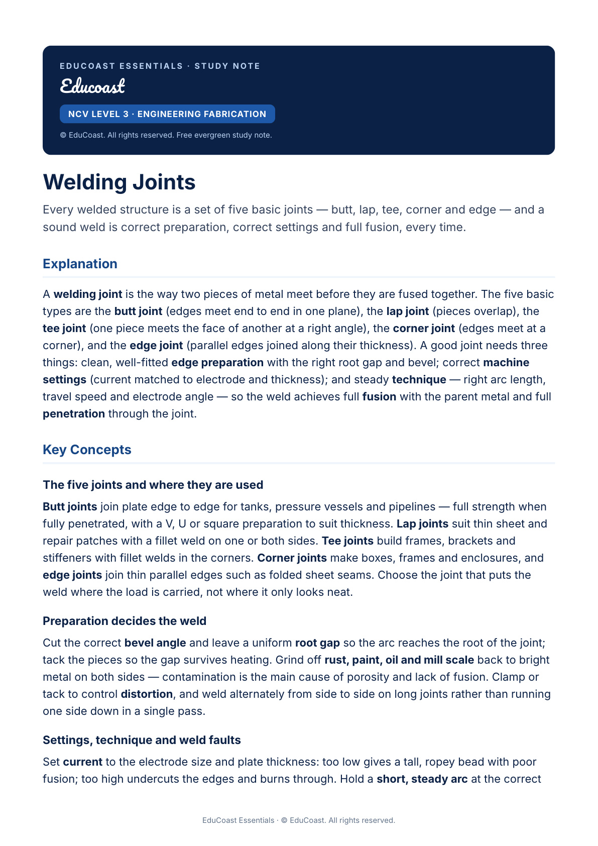 Welding Joints — NCV Level 3 Engineering Fabrication