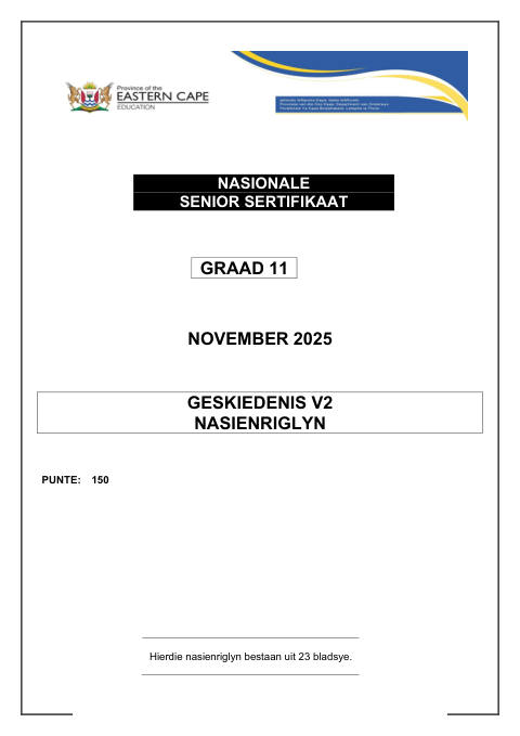 History Grade 11 DBE Caps November 2025 Paper 2 - Memo (Eastern Cape)