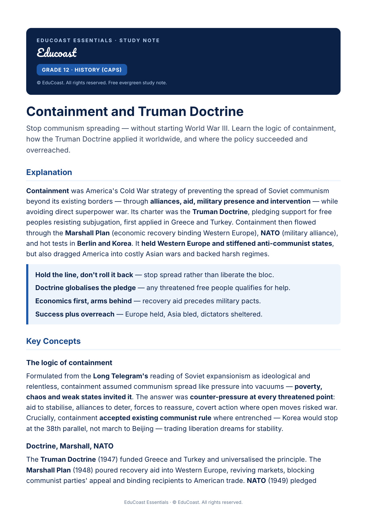 Containment — Grade 12 History (CAPS)