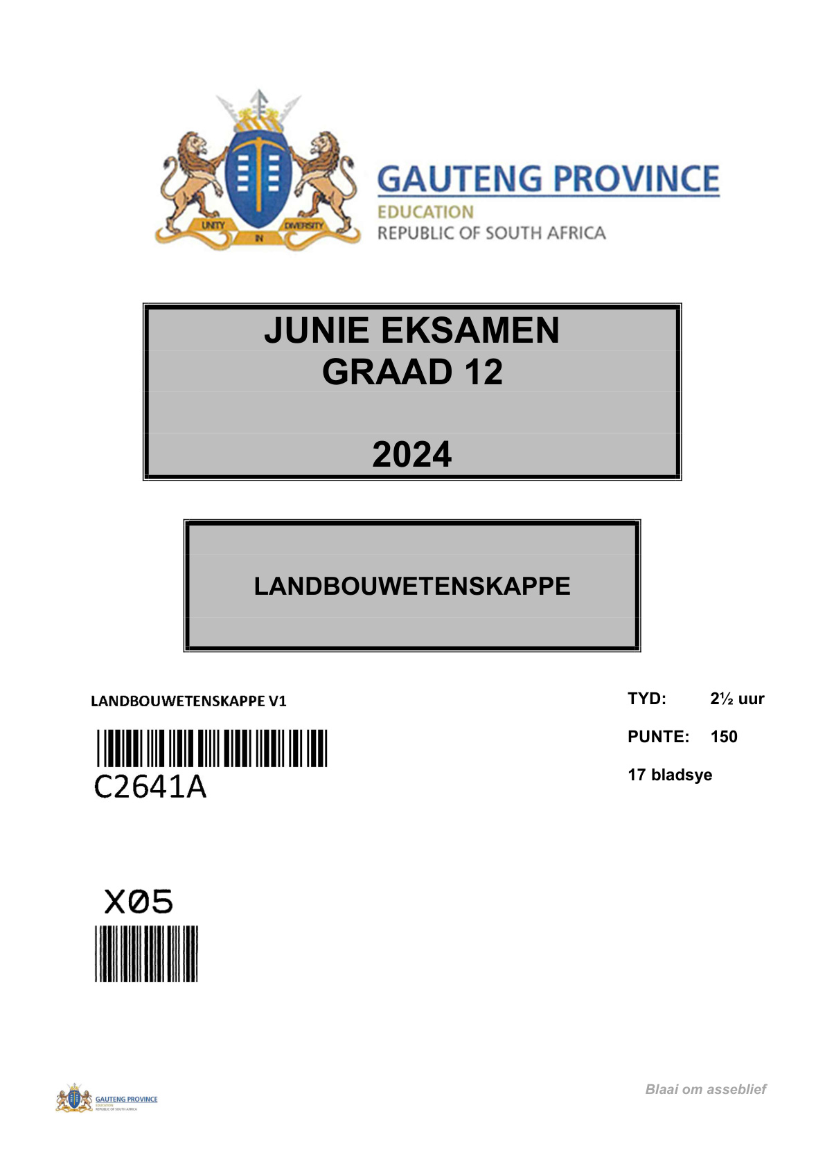 Agricultural Sciences (Gauteng) June 2024 Grade 12 DBE