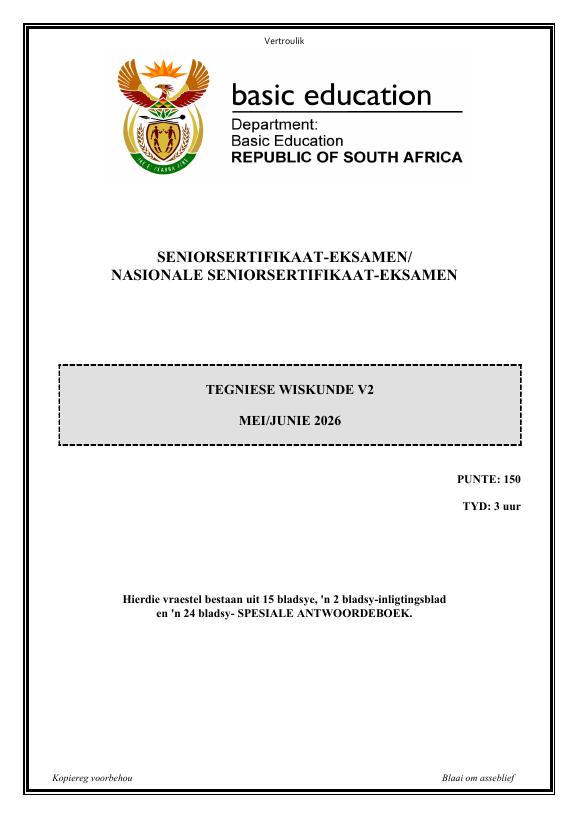 Technical Mathematics Grade 12 DBE Caps May 2026 Paper 2 - Question Paper