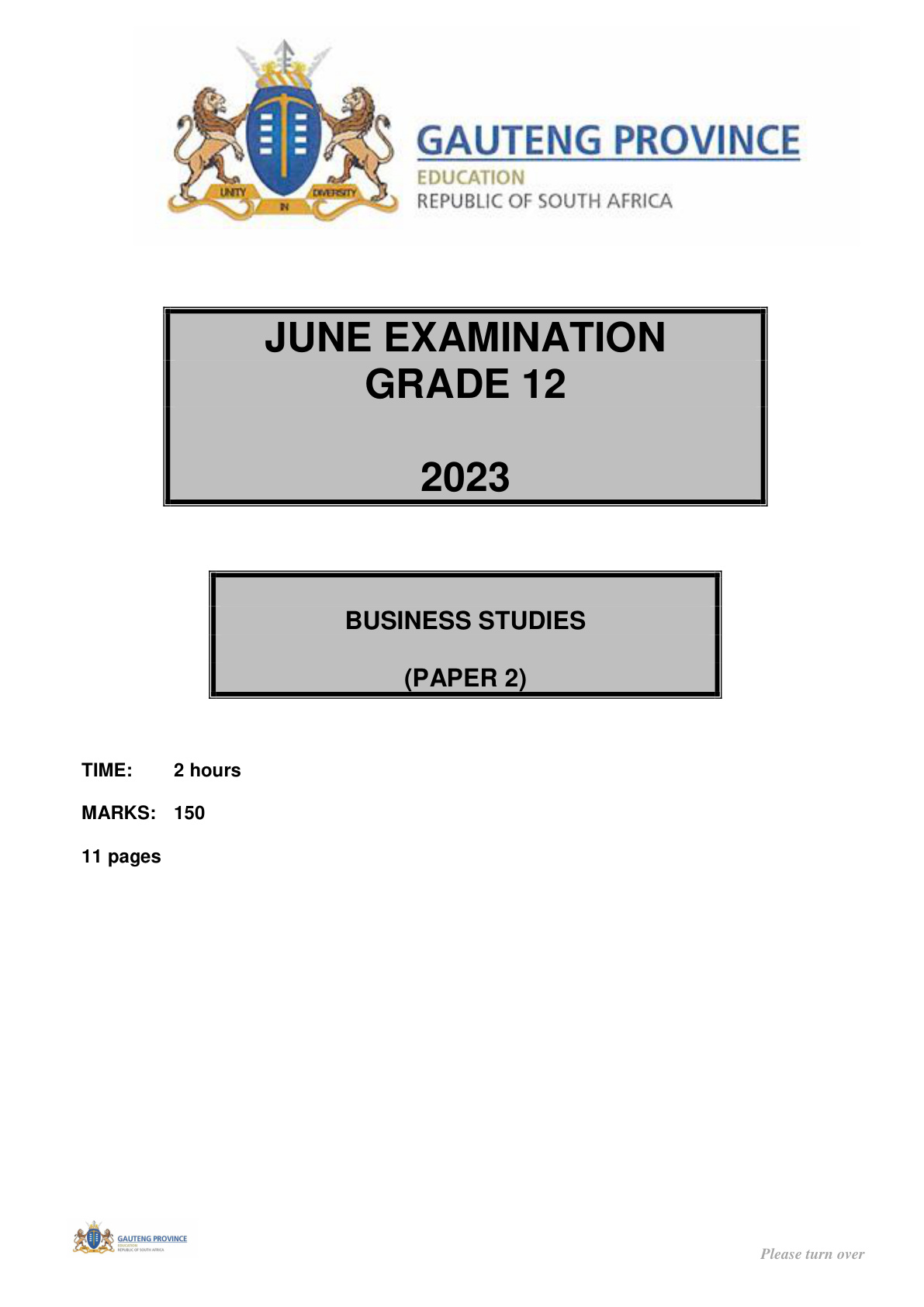 Business Studies Paper 2 (Gauteng) June 2023 Grade 12 DBE