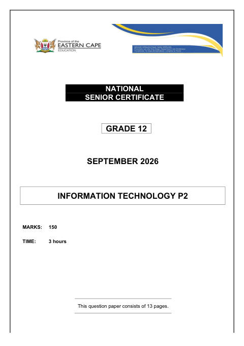 Information Technology Grade 12 DBE Caps September 2026 Paper 2 - Question Paper (Eastern Cape)