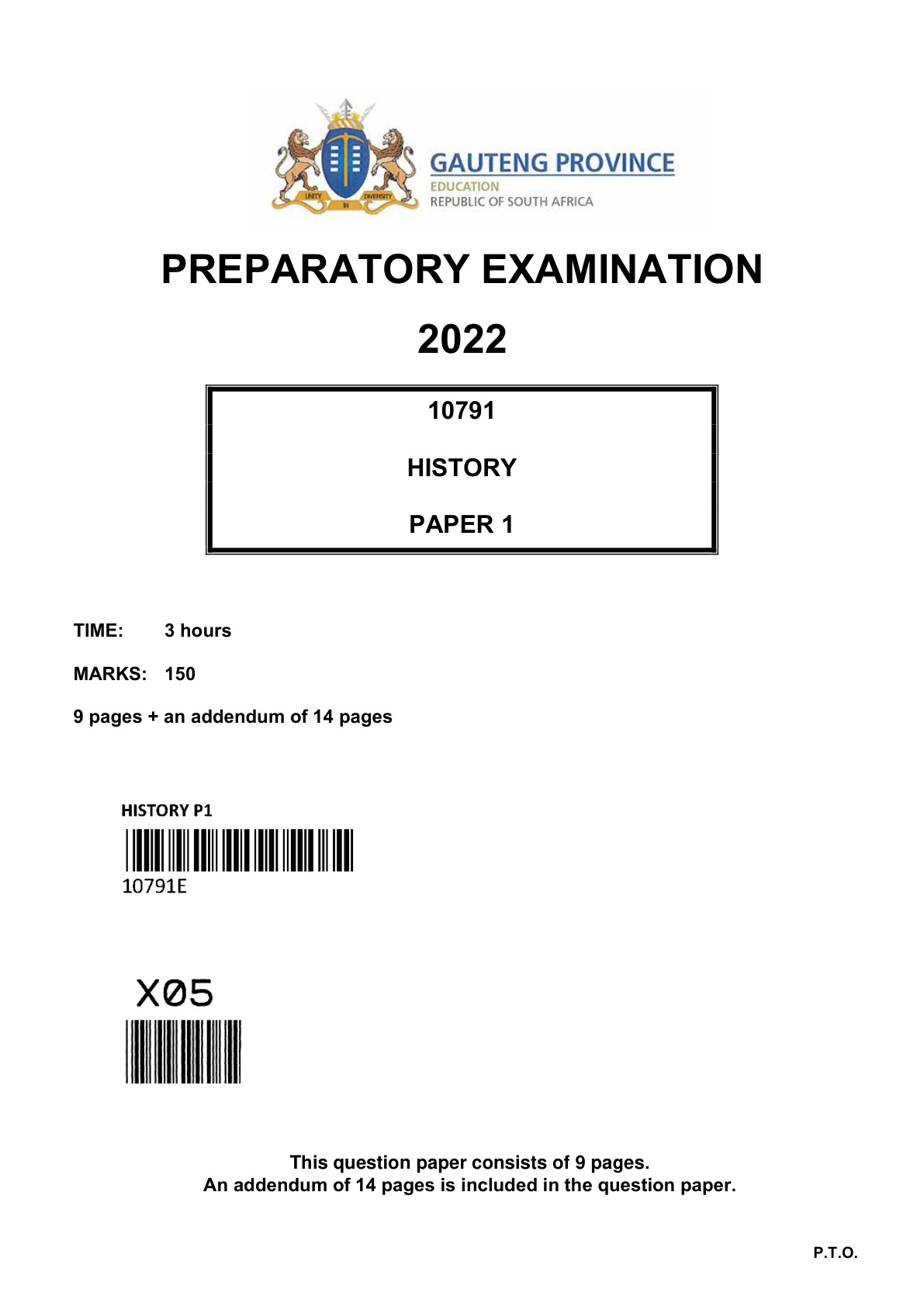 History Paper 1 (Gauteng) Preparatory 2022 Grade 12 DBE