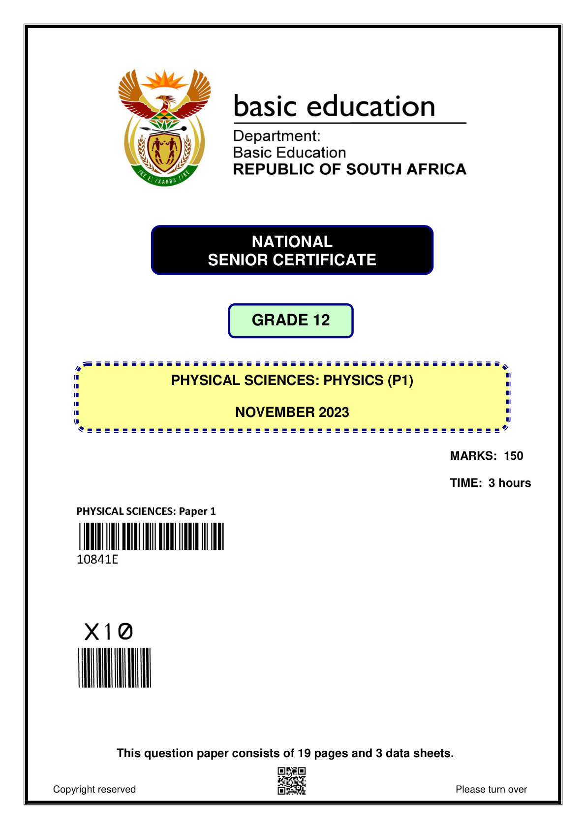 Physical Sciences Paper 1 (Gauteng) November 2023 Grade 12 DBE