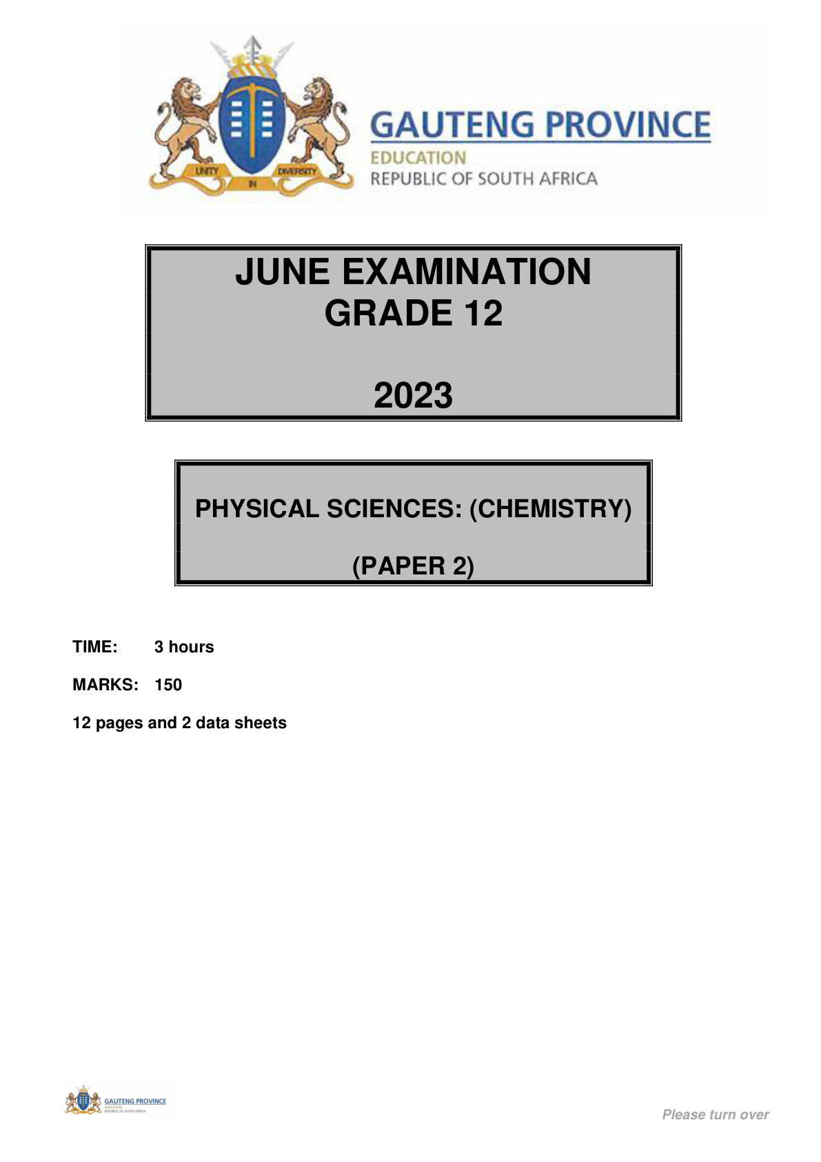 Physical Sciences Paper 2 (Gauteng) June 2023 Grade 12 DBE