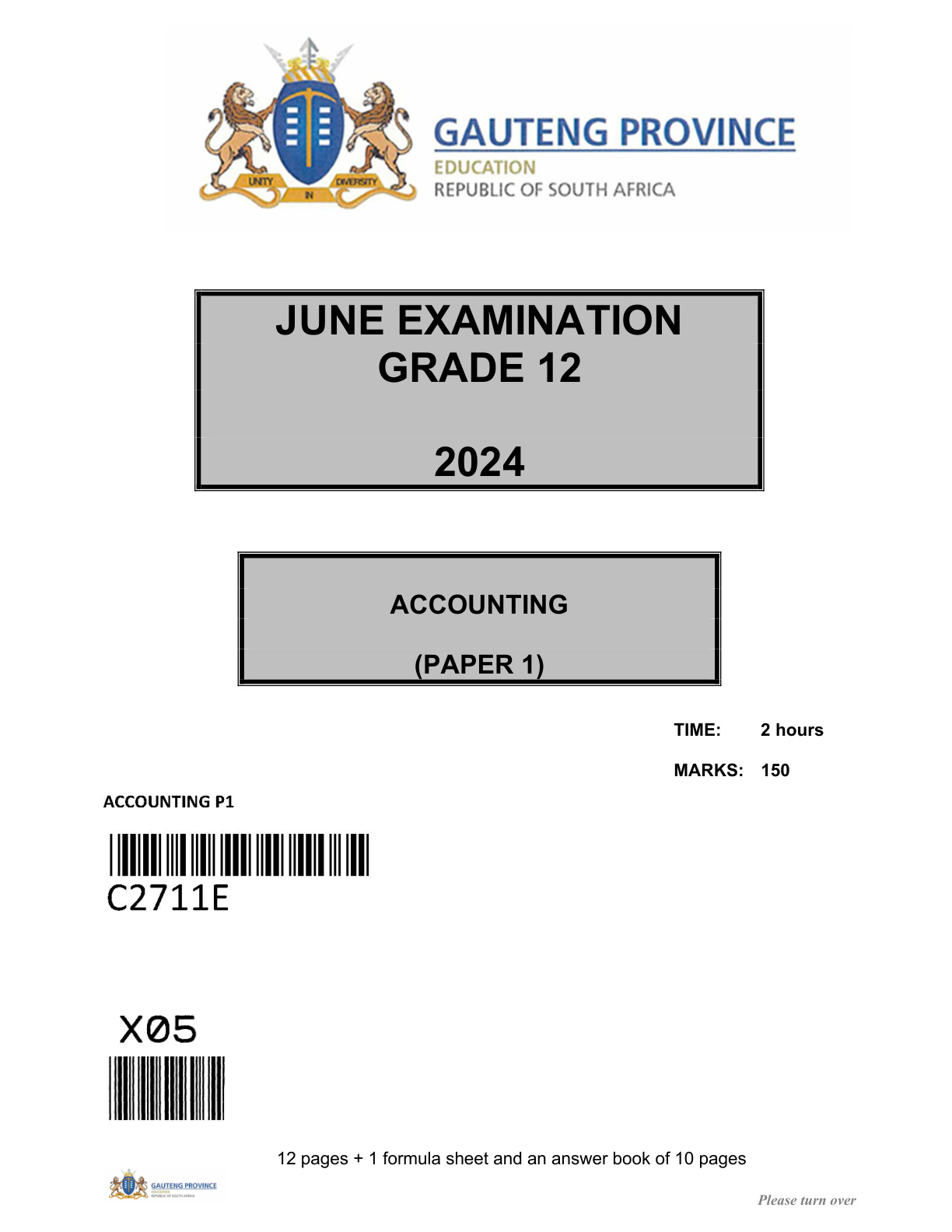 Accounting Paper 1 (Gauteng) June 2024 Grade 12 DBE