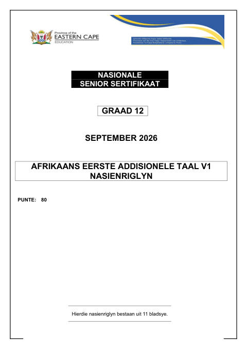 Afrikaans First Additional Language Grade 12 DBE Caps September 2026 Paper 1 - Memo (Eastern Cape)