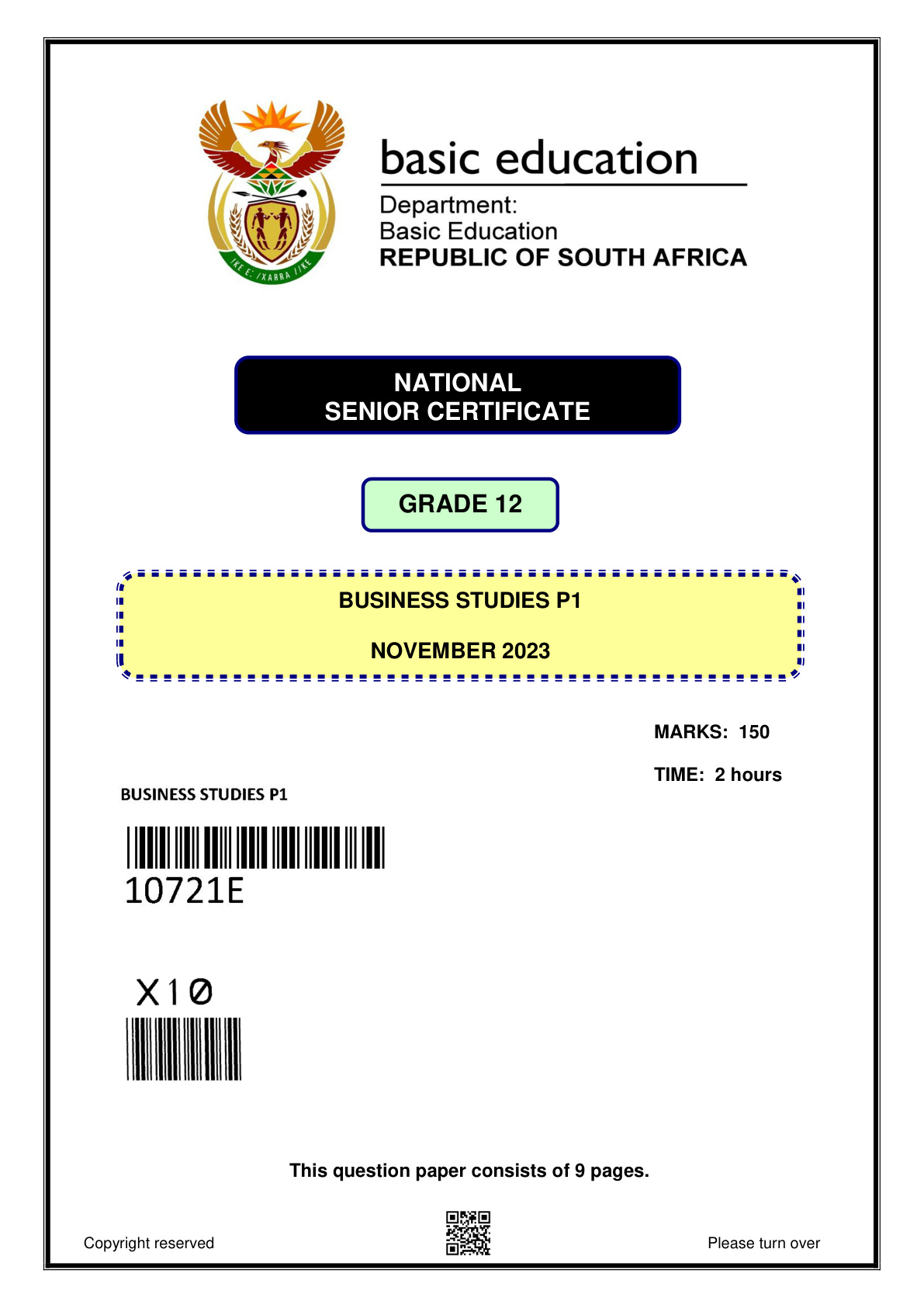 Business Studies Paper 1 (Gauteng) November 2023 Grade 12 DBE