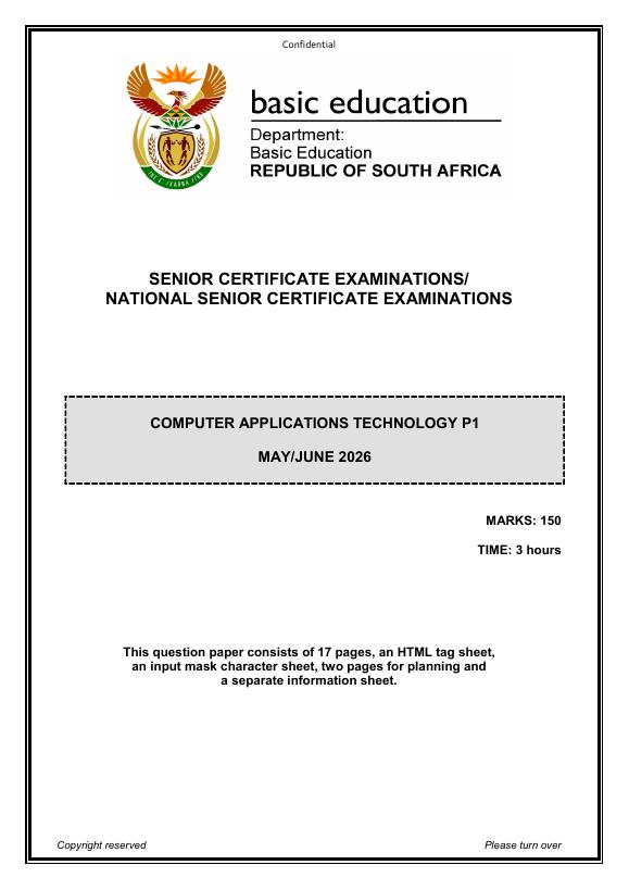 Computer Applications Technology Grade 12 DBE CAPS May 2026 Paper 1 - Question Paper