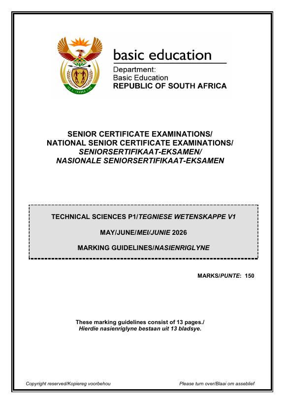 Technical Sciences Grade 12 DBE Caps May 2026 Paper 1 - Memo