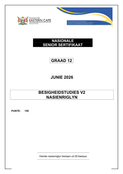 Business Studies Grade 12 DBE Caps May/June 2026 Paper 2 - Memo (Eastern Cape)
