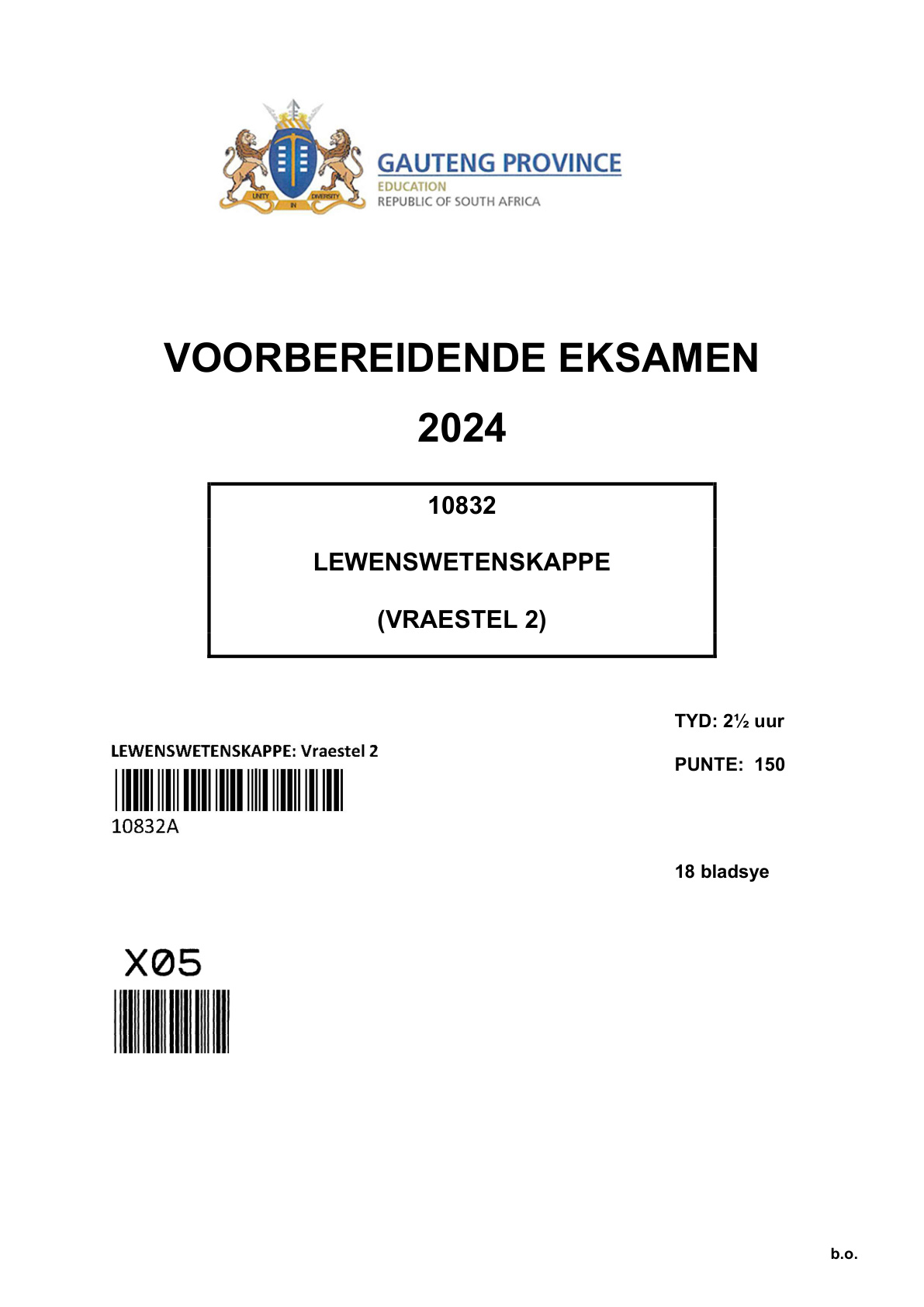 Life Sciences Paper 2 (Gauteng) Preparatory 2024 Grade 12 DBE