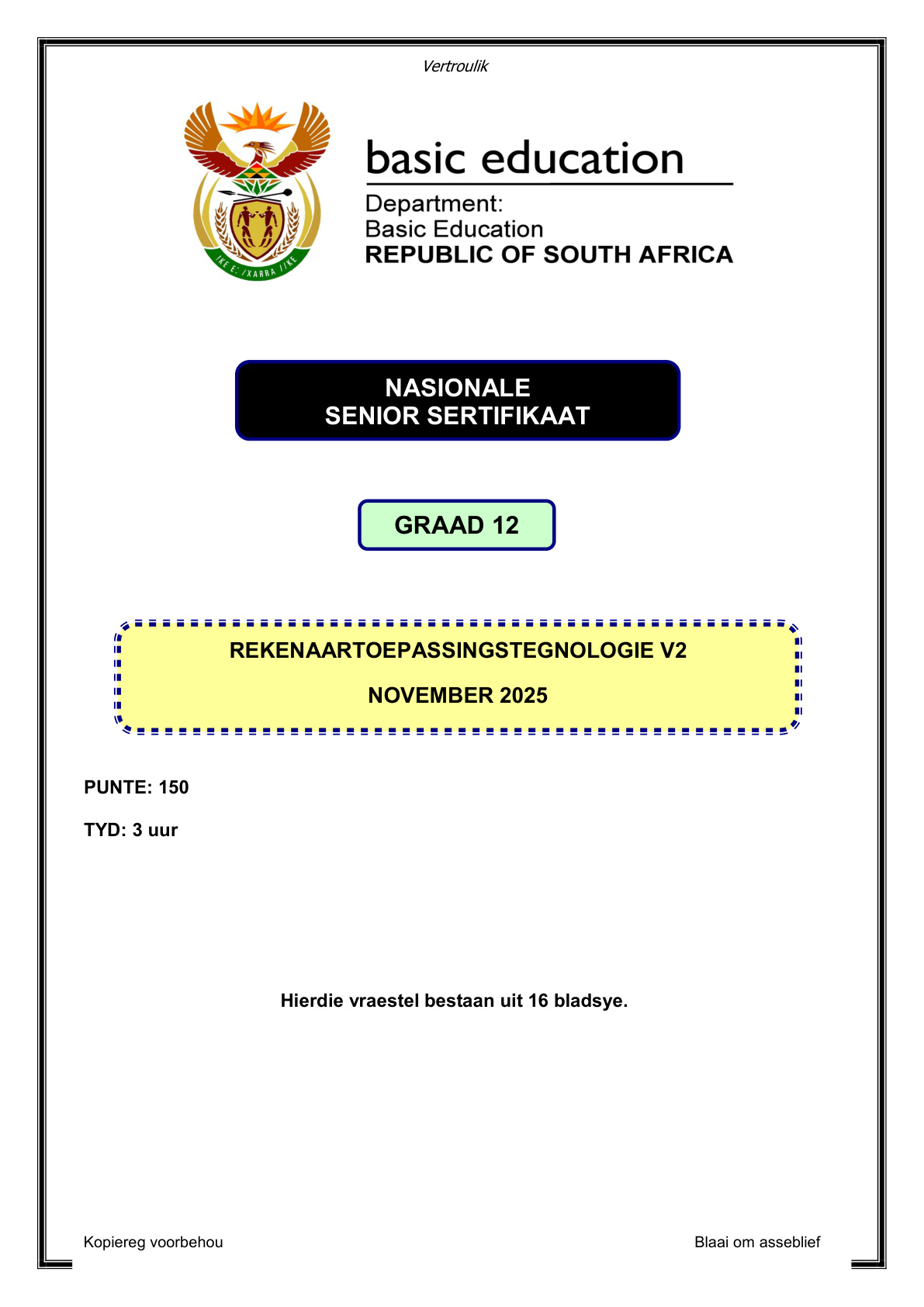 Computer Applications Technology Grade 12 DBE NSC November 2025 Paper 2 - Question Paper (Eastern Cape)