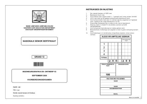 Engineering Graphics And Design Grade 12 DBE Caps September 2026 Paper 2 - Question Paper (Eastern Cape)