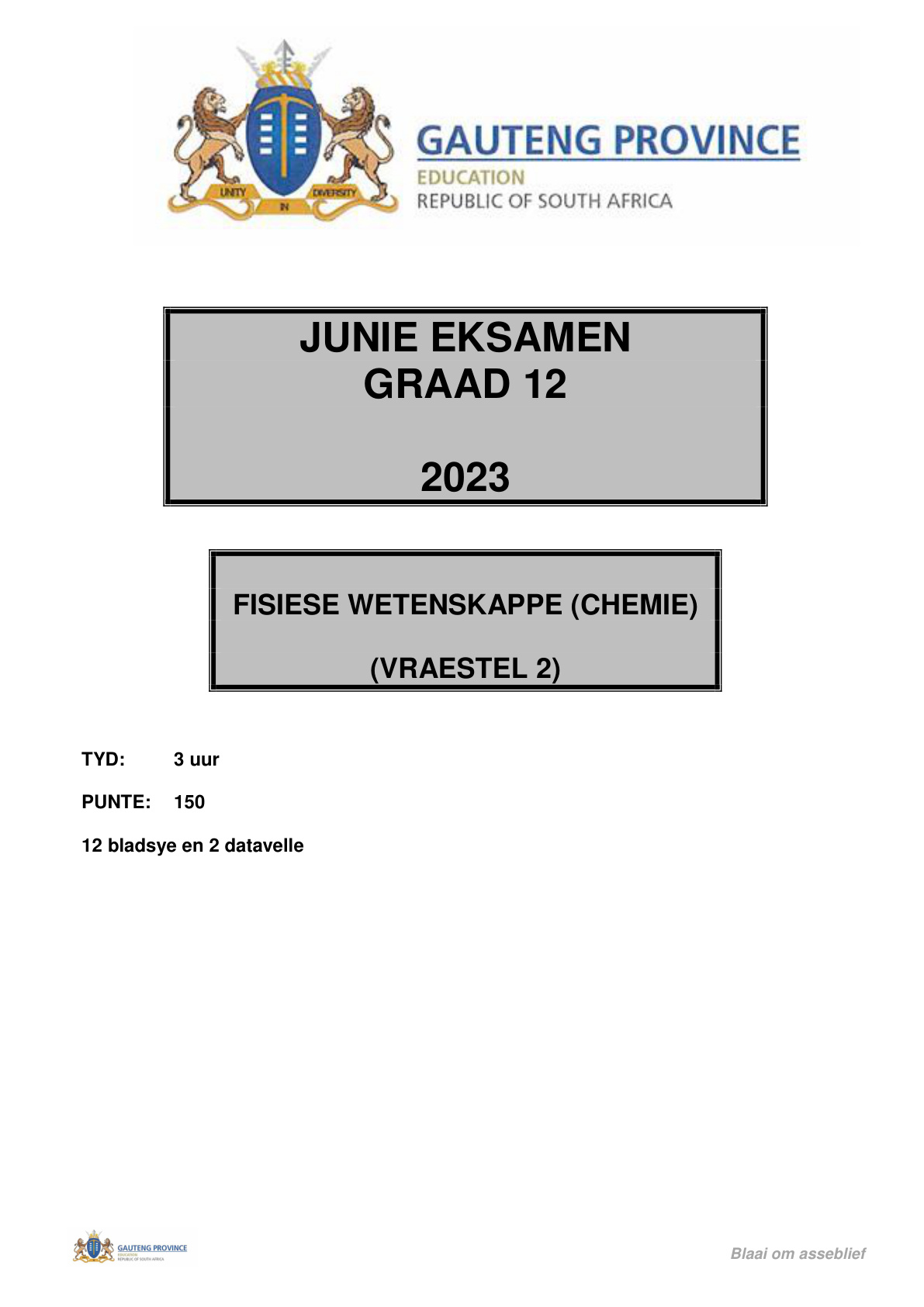 Physical Sciences Paper 2 (Gauteng) June 2023 Grade 12 DBE