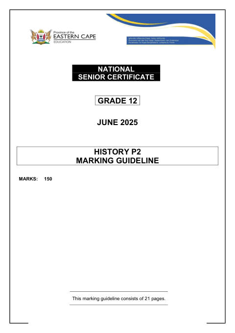 History Grade 12 DBE Caps May/June 2025 Paper 2 - Question Paper (Eastern Cape)