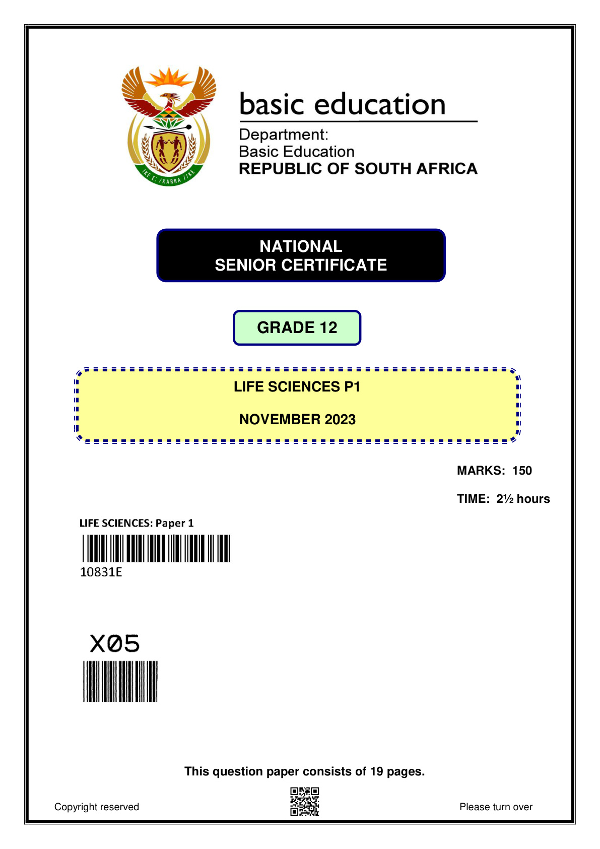 Life Sciences Paper 1 (Gauteng) November 2023 Grade 12 DBE